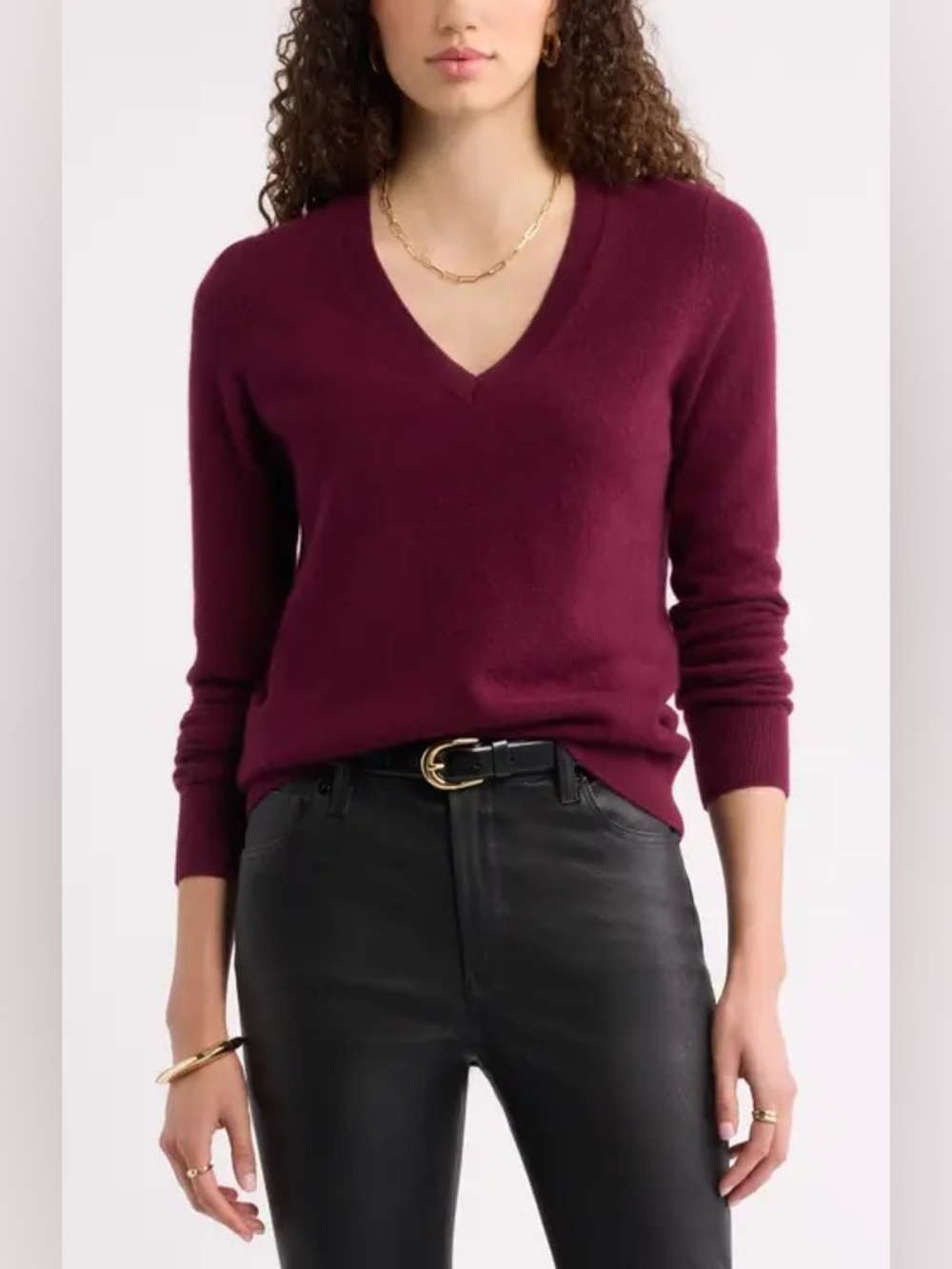 Lord & Taylor Merlot Cashmere V neck Sweater, size S